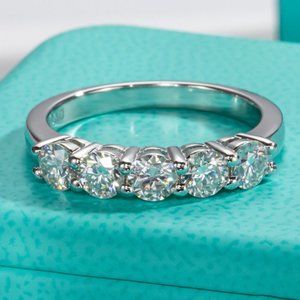 Certified 1.5 ct. t.w. Moissanite Diamond 5 Stone Half Eternity Band Ring NEW